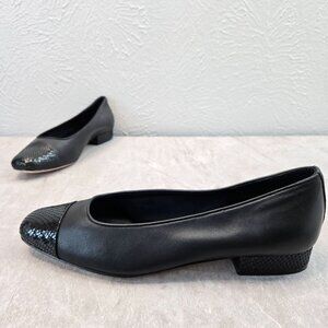 Vaneli Ballet Flats Size 7.5 Black Leather Slip On Low Heel Career Dress Shoes